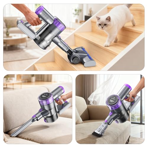Cordless Vacuum Cleaner, 450W 45KPa Powerful Suction Stick Vacuum, Up to 50-Min Runtime, Self-Standing Pet Hair Cleaner for Home, Hard Floor & Carpet with Anti-Tangle Brush, Brushless Motor