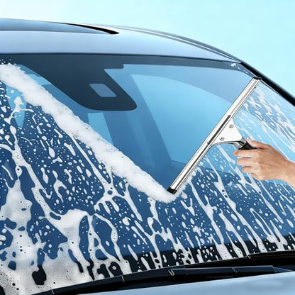 14-inch Squeegee for Shower Glass & Window Cleaning, Professional Stainless Steel Squeegee with Durable Handle for Streak-Free Glass, Mirror, Tile & All Smooth Surfaces - color: Black+silver