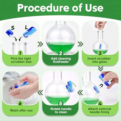 Magnetic Glass Cleaner Kit - Reusable Pipe Cleaning Tool Deep Cleans Hard-to-Reach Stains Two Silicone Brush with Handle Design Versatile for Glassware, Ceramic Surfaces, Blue - color: Blue