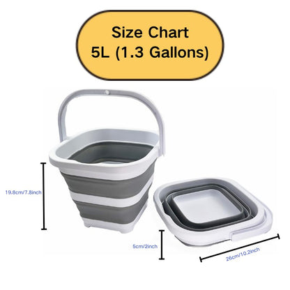 SAMMART Collapsible Rectangular Cleaning Bucket 5L (1.3 Gallon)- Foldable Camping Beach Sand Water Pot Pail- Portable Space Saving Tub for Household, Outdoor Car Washing (White/Grey) - color: White/Grey