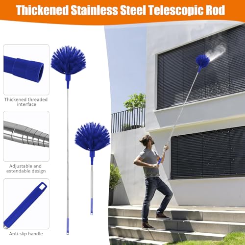 4 Pcs Microfiber Cobweb Duster with 100-inch Extendable Pole, Washable and Reusable Feather Cleaning Duster Kit with 3 Duster Heads,Dusters for Cleaning with Telescopic Pole for High Ceiling Fan,Blue - color: 4pcs-blue