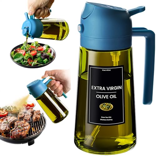 CXINYI - 16oz/470ml Olive Oil Dispenser for Kitchen with Stickers - 2 in 1 Olive Oil Sprayer for Cooking, Air Fryer, and Salad, Blue (Light-Proof Kitchen Gadget) - color: Blue-02