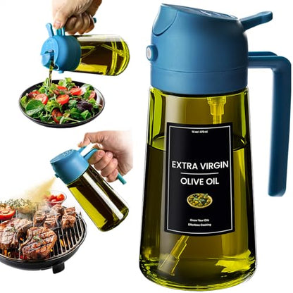 CXINYI - 16oz/470ml Olive Oil Dispenser for Kitchen with Stickers - 2 in 1 Olive Oil Sprayer for Cooking, Air Fryer, and Salad, Blue (Light-Proof Kitchen Gadget) - color: Blue-02