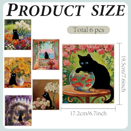 CREATCABIN 6Pcs Swedish Dishcloths for Kitchen Oil Painting Black Cat Swedish Cloths Reusable Dish Towels Absorbent Washable No Odor Cellulose Cleaning Sponge Cloth for Washing Dishes 6.7x7.6Inch - style: Oil Painting Black Cat