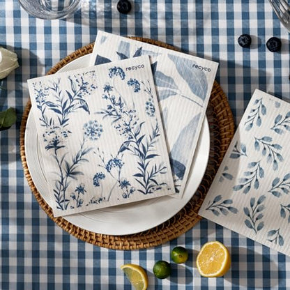 RECYCO Swedish Dishcloths for Kitchen | 6 Pack Foggy Blue Washable Dish Rags | Cellulose Reusable Cleaning Paper Towels | Absorbent Counter Dish Cloth Sponge Kitchen Wipes, 8" L x 7" W - color: Foggy Blue - 6 Pack
