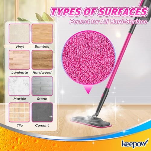 KEEPOW Microfiber Steam Mop Pads Compatible with Schenley Steam Mop 7 in 1, Washable and Reusable Mop Replacement Pads Steam Cleaner Attachments for Multi Surface Floor 2 Pack - color: Pink, 2 Pack