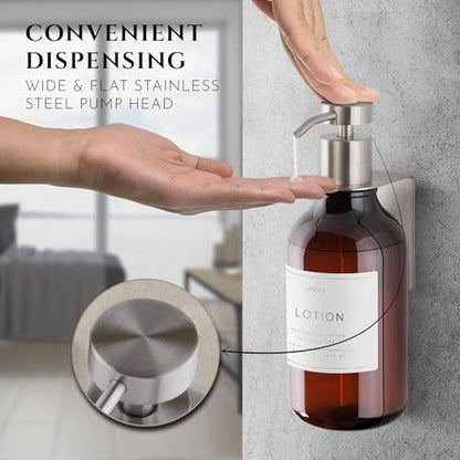 Wall Mount Soap Dispenser Holder, 2 Pack – 304 Stainless Steel, 2.95"×1.97"×2.56", 1.1" Neck Fit, No-Drill Peel & Stick Adhesive, Rustproof, Fits LUSSPA Bottles (Brushed Silver) - color: Brushed Silver