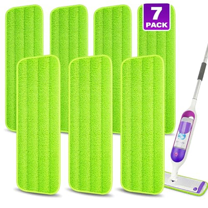 7 Count Reusable Microfiber Mop Pads for Swiffer PowerMop- MEXERRIS PowerMop Refills Hard Wood Floor Mop Pads Machine Washable, Wet Dry Dust Mop Pads Replacement for 13''-15'' Spray Wet Mops - color: Green