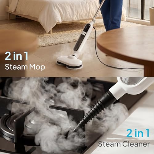 Scrubbing Steam Mops for Floor Cleaning, 15-in-1 Steam Cleaner for Home with 500ML Removable Tank, MultiPurpose Detachable Spin Steamer Mops for Hardwood Floor Clothes Window Tile Carpet Home Use