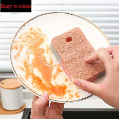 Double Sided Multi-Purpose Kitchen Cleaning Sponge, Great for Dishwashing and Stain Removal, Absorbent, Durable Coconut Fiber Side and Soft Sponge Side 5 Pcs Brown - color: Brown