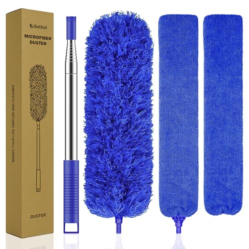 SetSail Dusters for Cleaning 100-inch Extra-Long Gap Duster with Extension Pole Bendable Microfiber Head Washable Ceiling Fan Cleaner Duster Kit for High Ceilings, Blue - color: Blue, size: Gap Duster Set