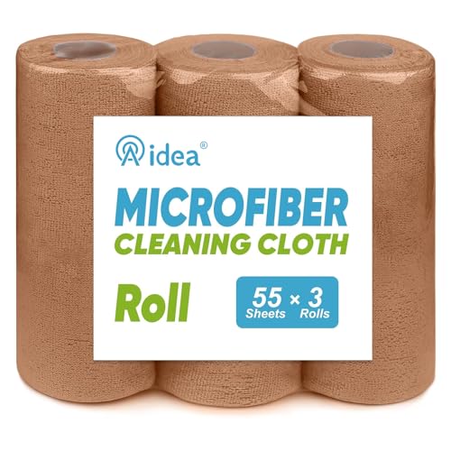 AIDEA Microfiber Cleaning Cloth 165 Sheets 3 Roll, Microfiber Towels for Cars, Shop Rags Washable, Cleaning Rags Reusable Paper Towels for Automotive, Mechanic, Workshops, House,11×9", Coffee - color: Coffee, size: 55 Count (Pack of 3)