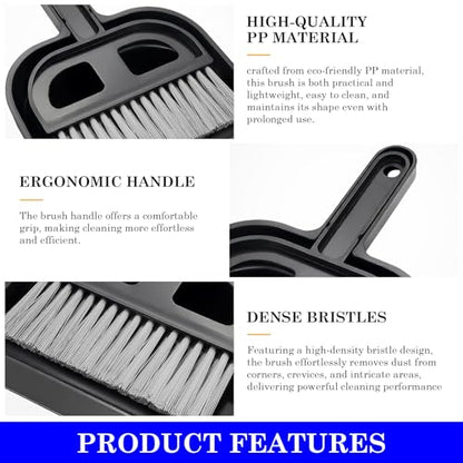 Mini Dustpan and Brush Set - Portable Hand Broom Compact 8.5" Nesting Cleaning Combo for Desks Keyboards Home Office