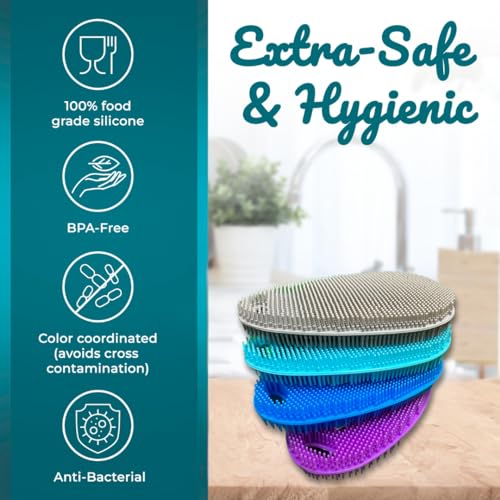 Food Grade Silicone Dish Scrubber - BPA-Free Kitchen Scrubbers for Dishes and Housecleaning (4-Pack Ovals) - color: 4 Ovals