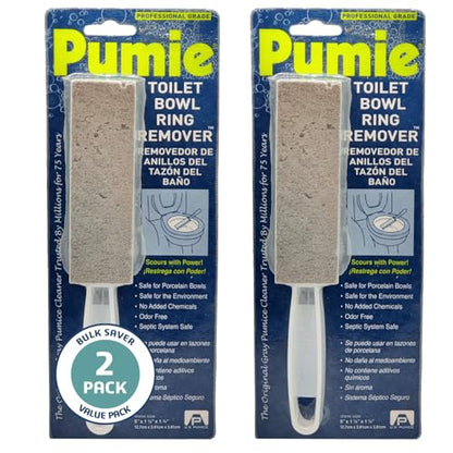 PUMIE Pumice Stone Toilet Bowl Cleaner (2-Pack) - Toilet Pumice Stone with Handle - Heavy Duty Scouring Stick for Rings, Bowls, Hard Water Stains, Lime, Rust, Sink - Includes Handle for Easy Use - size: 1 Count (Pack of 2)