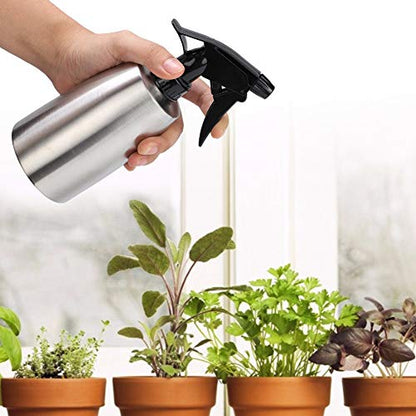 FLEXMAN 400ml Spray Bottles, Stainless Steel Water Spray Bottle with Ergonomic Handle, Seasoning Can with Adjustable Nozzle for Outdoor Barbecue, Cooking