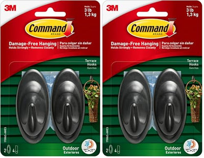 Command Hooks, Black, 3 lb Capacity | Outdoor | Water-Resistant Strips | 2-Hooks 4-Strips | Damage-Free - size: Medium (Pack of 2), style: Outdoor Hooks