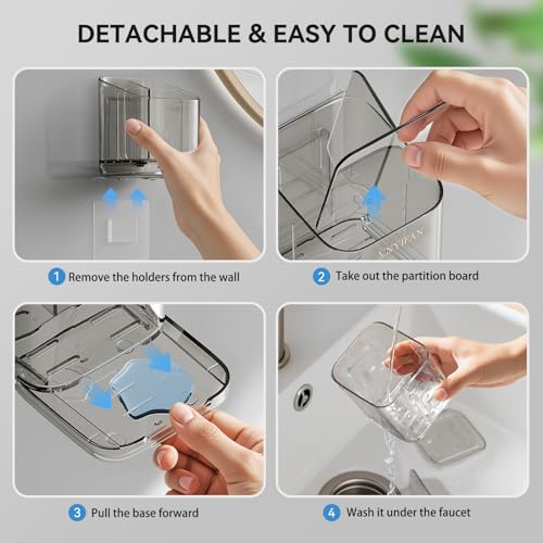 Toothbrush Holders for Bathrooms, 3 Slots Detachable Electric Toothbrush Holder Wall Mounted with Divider, Removable Tooth Brush and Toothpaste Holder Organizer for Bathroom/Kitchen/Office - color: Grey*2