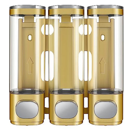 3-in-1 Room Wall Mounted Bathroom,Shower Pump Dispenser and Organizer,Dispensers for The Shower,Shampoo and Conditioner Dispenser,Shampoo Dispenser for Shower - color: 10.6 Oz Triple Golden