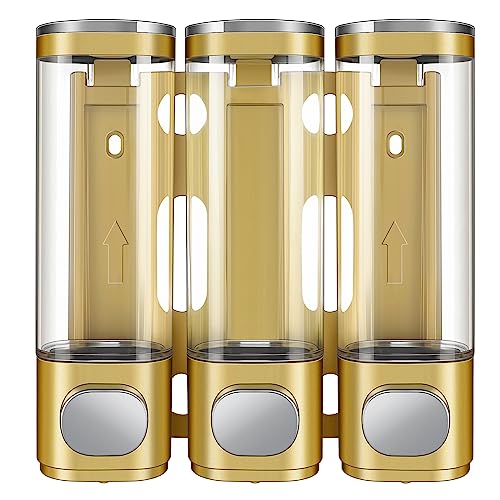 3-in-1 Room Wall Mounted Bathroom,Shower Pump Dispenser and Organizer,Dispensers for The Shower,Shampoo and Conditioner Dispenser,Shampoo Dispenser for Shower - color: 10.6 Oz Triple Golden