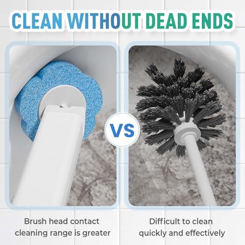 Disposable Toilet Cleaning System: Toilet Brush & Holder Kit with 18PCS Pre-Soaked Cleaner Wall-Mount Scrubbing Toilet Brush Bathroom Cleaning Kit (White) - color: White