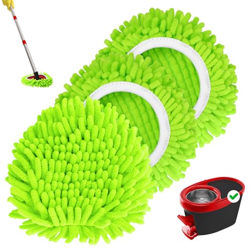 Baderke 3 Pack Mop Heads Replacements Compatible with 1 Tank System Duster Replacement Heads Spin Mop Refill Pads Reusable Dust Refills for Floor Cleaning (Green) - color: Green