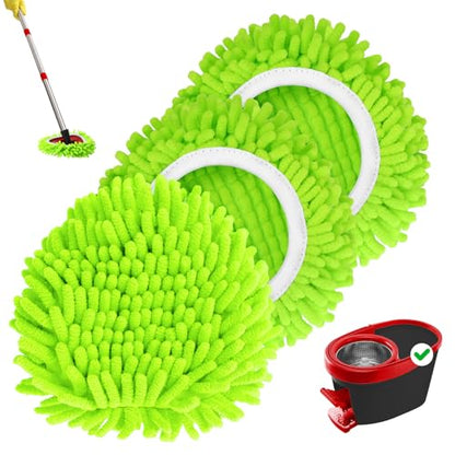 Baderke 3 Pack Mop Heads Replacements Compatible with 1 Tank System Duster Replacement Heads Spin Mop Refill Pads Reusable Dust Refills for Floor Cleaning (Green) - color: Green