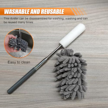 6PCS Microfiber Duster for Cleaning, Washable Chenille Hand Dusters with Extendable Telescoping Pole, Mini Car Interior Dusting Brush Tool for Auto Dash, Home, Office, Blinds(Gray) - color: Gray