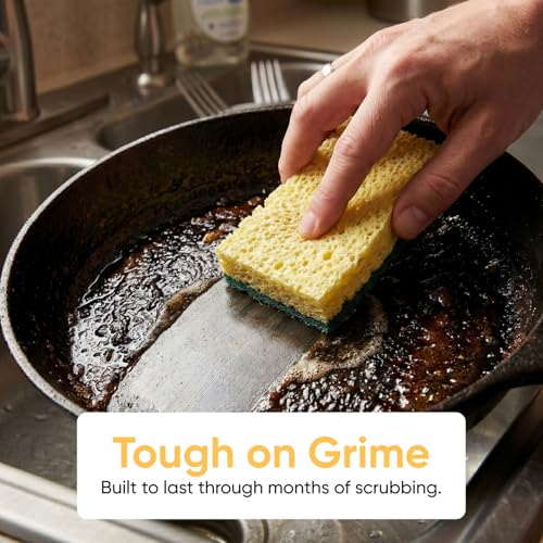 Scrubee Heavy Duty Scrub Sponge with Scouring Pad, Kitchen Dishwashing, Sink, Pot, and Frying Pan Cellulose Scrubber Sponge Non-Scratch, by Superio, 2-Pack (4.5" Sponge) - color: Green, size: 2-pack