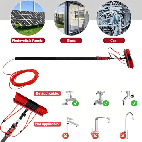 AHWEKR 40FT Window Cleaning Brush Kit, 4-40ft Adjustable Water Fed Pole Kit, Solar Panel Cleaning Brush and Pole, Window Roof Solar Panel Washing Cleaner Equipment Kit,35cm Brush Head - color: 35cm Brush Head, size: 40ft（12m）