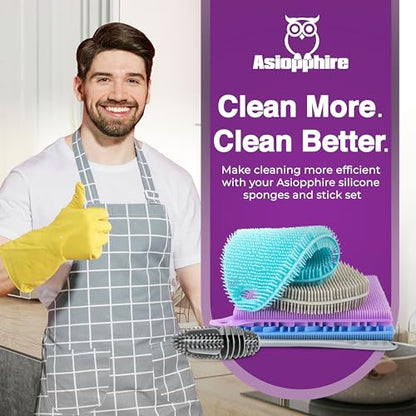 Silicone Dish Scrubber Sponges (5-Pack) - Dual-Sided Silicone Scrubbers and 1 Bottle Stick Brush - Food Grade Kitchen Scrubbers for Dishes - BPA-Free Sponges - color: 4sponges+ Stick