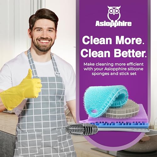 Silicone Dish Scrubber Sponges (5-Pack) - Dual-Sided Silicone Scrubbers and 1 Bottle Stick Brush - Food Grade Kitchen Scrubbers for Dishes - BPA-Free Sponges - color: 4sponges+ Stick