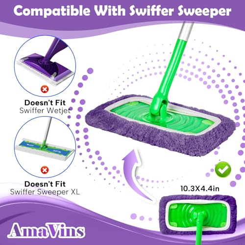 AmaVins 5 Pack Reusable Microfiber Mop Pads Compatible with Swiffer Sweeper Mop, Wet and Dry Flat mop Cover, Washable Mop Pads for Surface/Hardwood Floor Cleaning (Mop is Not Included) - color: 5 Pack Purple