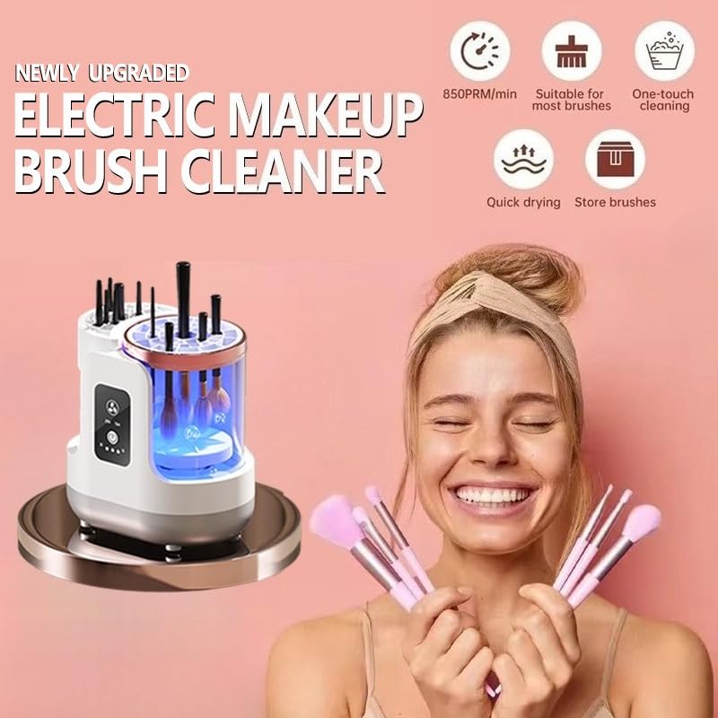 Automatic Brush Washing & Air-Drying Machine, Electric Make Up Brush Cleaner Machine, Adjustable 2H/5H Drying, Cosmetic Brushes Cleaner Tool for All Size Beauty Makeup Brush Set, White