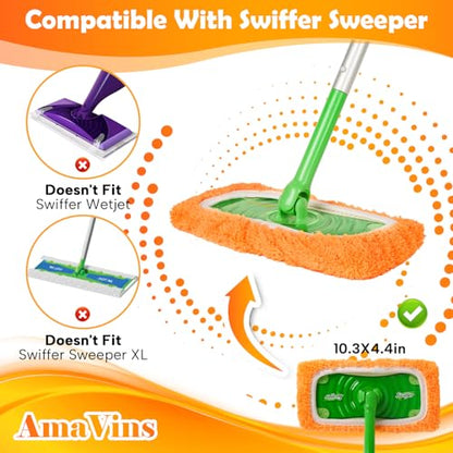 AmaVins 5 Pack Reusable Microfiber Mop Pads Compatible with Swiffer Sweeper, Wet and Dry Flat Cover, Washable Pads for Surface/Hardwood Floor Cleaning (Mop is Not Included) - color: Orange 5 Pack