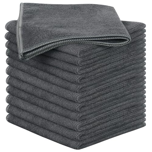 SINLAND Microfiber Cleaning Cloth Super Absorbent Kitchen Dish Cloths Quick Dry No Streak Dish Rags Glass Cloths 12inchx12inch 12 Pack Grey - color: Grey