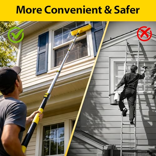 30 Foot High Ceiling Duster Kits with 4.7-24ft Heavy Duty Extension Pole, High Reach Duster for Cleaning,Microfiber Feather Duster,Cobweb Duster,Ceiling Fan Duster,Window Squeegee & Cleaner - size: 24 feet