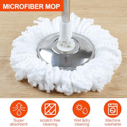 Mop and Bucket with Wringer Set, 360° Rotating Mop Bucket System with 3 Microfiber Mop, Stainless Steel Floor Cleaning System with Dual Mode, Black&red