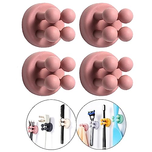 Silicone Toothbrush Holders Razor Hooks Adhesive Wall Mounted for Hanging Towel Key Plug Cable, Utility Decor Stick to Dorm Room Essentials (4 Pcs Pink) - color: 4 Pcs Pink