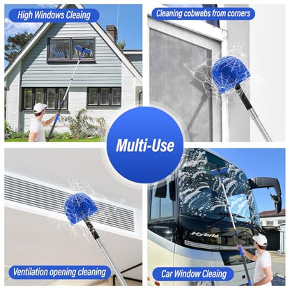 26FT High Window Washing Kit with Extension Pole, 2 in 1 Window Cleaning Squeegee Kit, Cobweb Duster with 5-20FT Telescoping Pole, High Reach Duster Kit for Outdoor, Indoor and Solar Panel Cleaning