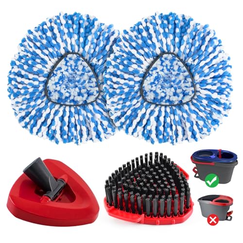 4 Pack Spin Mop Replacement Head for O Cedar RinseClean 2-Tank System, Mop Heads Replacements for Ocedar, Includes 2 Spin mop Refills, 1 Scrubber Mopping Head and 1 Mops Base(Not Include Bucket) - size: 2 Tank-4pack