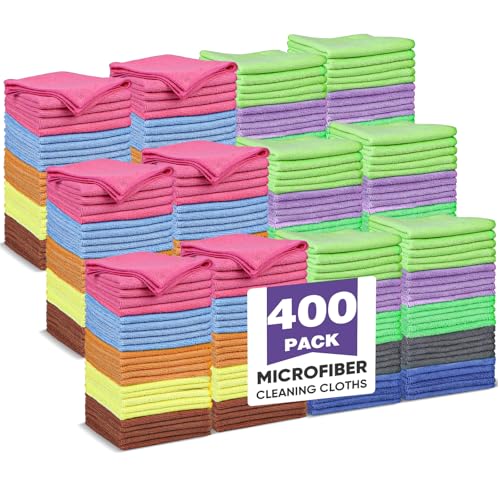 TEAWOO 10 Colors Microfiber Cleaning Cloths, 400 Pack Assorted Cleaning Rags, Highly Absorbent Microfiber Towels for Car, Kitchen, Bathroom and Household Cleaning, 11.8"X11.8" - color: 10 Colors, size: 400P