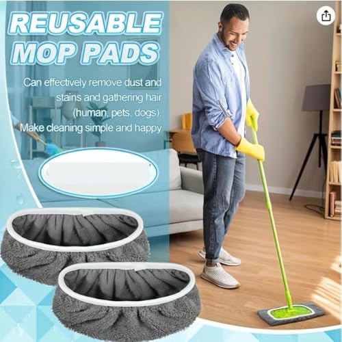 2-in-1 Mop Head Replacement Rag Towel Reusable Microfiber Household Wet and Dry Cleaning Cloths Shoe Cover Rags,22x9cm (Grey,1pcs) - color: Grey,1pcs