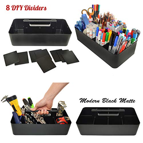2 PACK - Portable DIY 8 Dividers Durable Plastic Tote Tool & Supply Cleaning Caddy with Handle Made In USA (Black) - color: Black