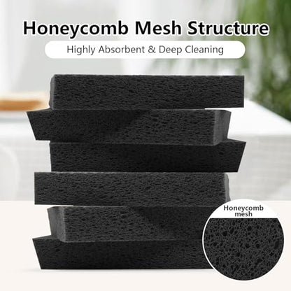 Cellulose Sponges, Large Size 4" x 6" x 1" - Heavy Duty Scrub Kitchen Sponge, Clean Tough Messes Without Scratching Kitchen Cleaning Pads, Pop Up Eco DIY (6 Pack), Black - color: Black