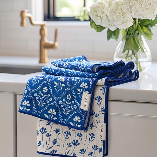 RECYCO Waffle Kitchen Towel Set of 2 - Quick Dry Microfiber Sustainable Dish Towels - Ultra Absorbent Reusable Cleaning Tea Towels - Lightweight Hand Towels,16”x 28”, Coastal Bliss - color: Coastal Bliss