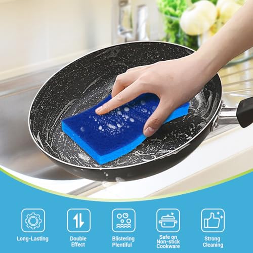 AIDEA XL Scrub Sponges Non-Scratch 24Count, Extra Large Sponges Kitchen, Sponge for Dishes, Cleans Fast Without Scratching Safe for Non-Stick Cookware, Cleaning Power for Kitchen, House - color: Blue-extra Large