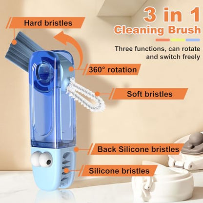 3 in 1 Cup Lid Cleaning Brush, Gap Cleaner Brushs - Home Kitchen Multifunctional Bottle Cleaning Brush Set, Portable Travel Bottle Lid Cleaner Tools - color: Blue Green Orange