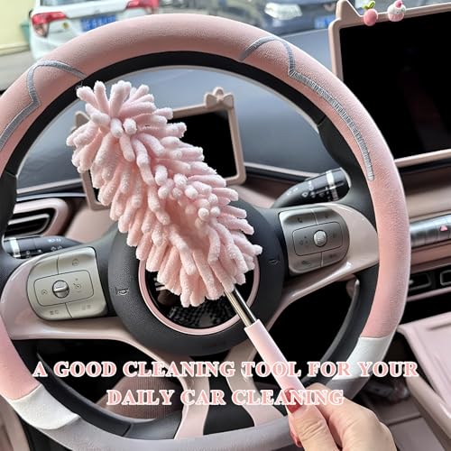 2PCS Car Interior Duster with Extension Pole, 11.8" to 30.5" Retractable Dusters Auto Dash Cleaning Tool, Soft Chenille Hand Washable Dusters for Car Window Furniture Office (Khaki) - color: Khaki