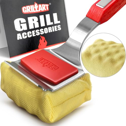 GRILLART Grill Brush Bristle Free. SteamWizards BBQ Replaceable Cleaning Head, Unique Seamless-Fit Scraper Tool for Cast Iron/Stainless-Steel Grates, Safe Barbecue Grill Cleaner-Red - color: Grill Brush & Scraper